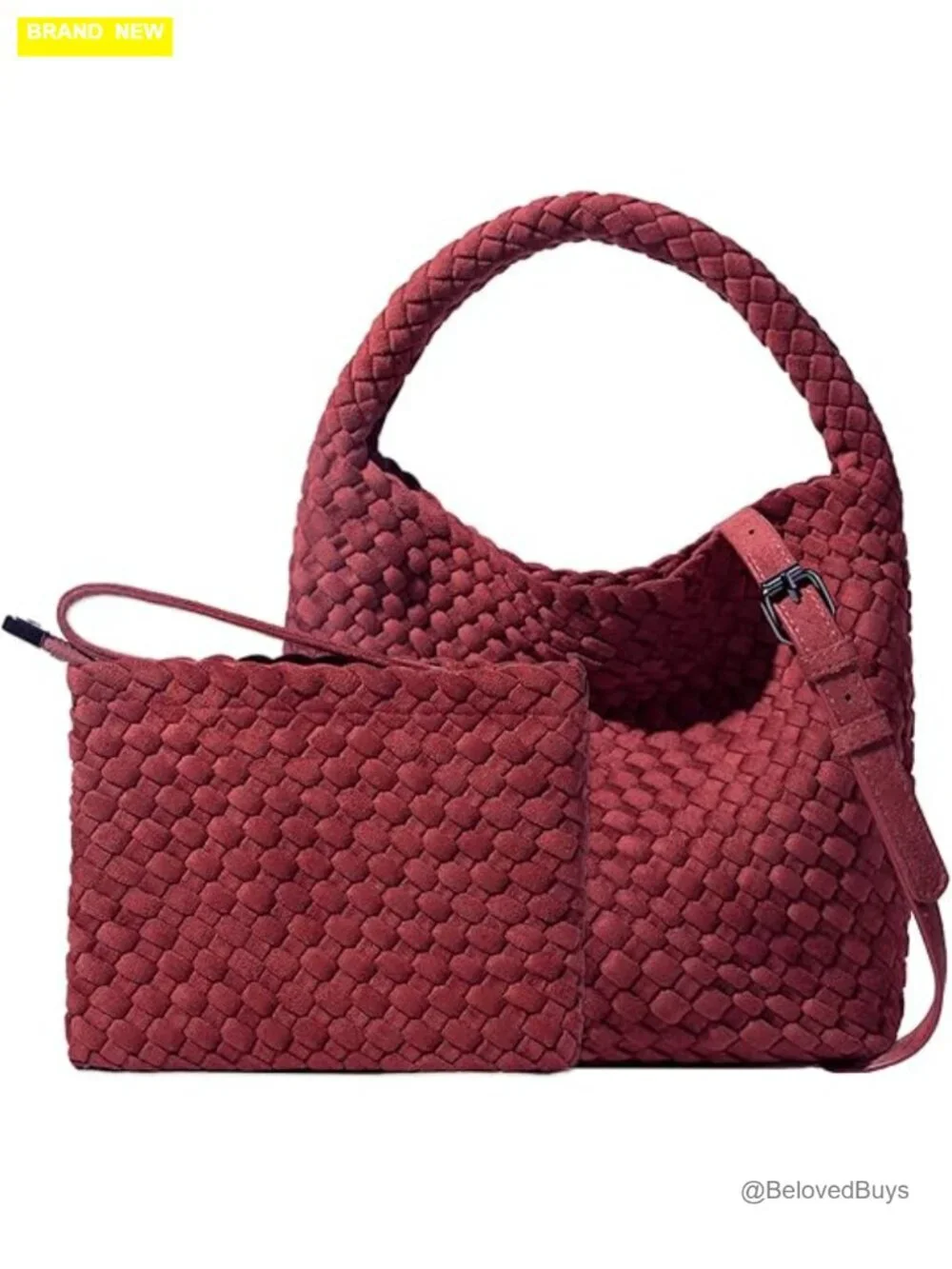 Handwoven Neoprene Tote Bag with Crossbody Strap and Wallet